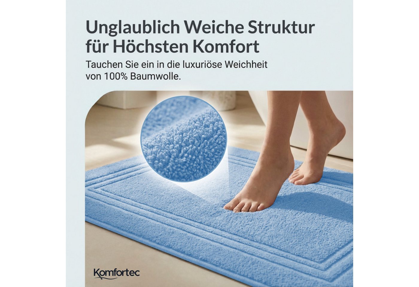 Komfortec Badematte Badvorleger aus 100% Baumwolle, 50x70 cm Duschvorleger, Waschbar Duschmatte, Frottee, Rechteckig, 600 g/m², 2er Set, Saugfähig & Schnelltroc – Bild 2 von 5