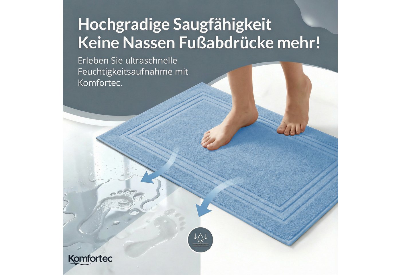 Komfortec Badematte Badvorleger aus 100% Baumwolle, 50x70 cm Duschvorleger, Waschbar Duschmatte, Frottee, Rechteckig, 600 g/m², 2er Set, Saugfähig & Schnelltroc – Bild 3 von 5