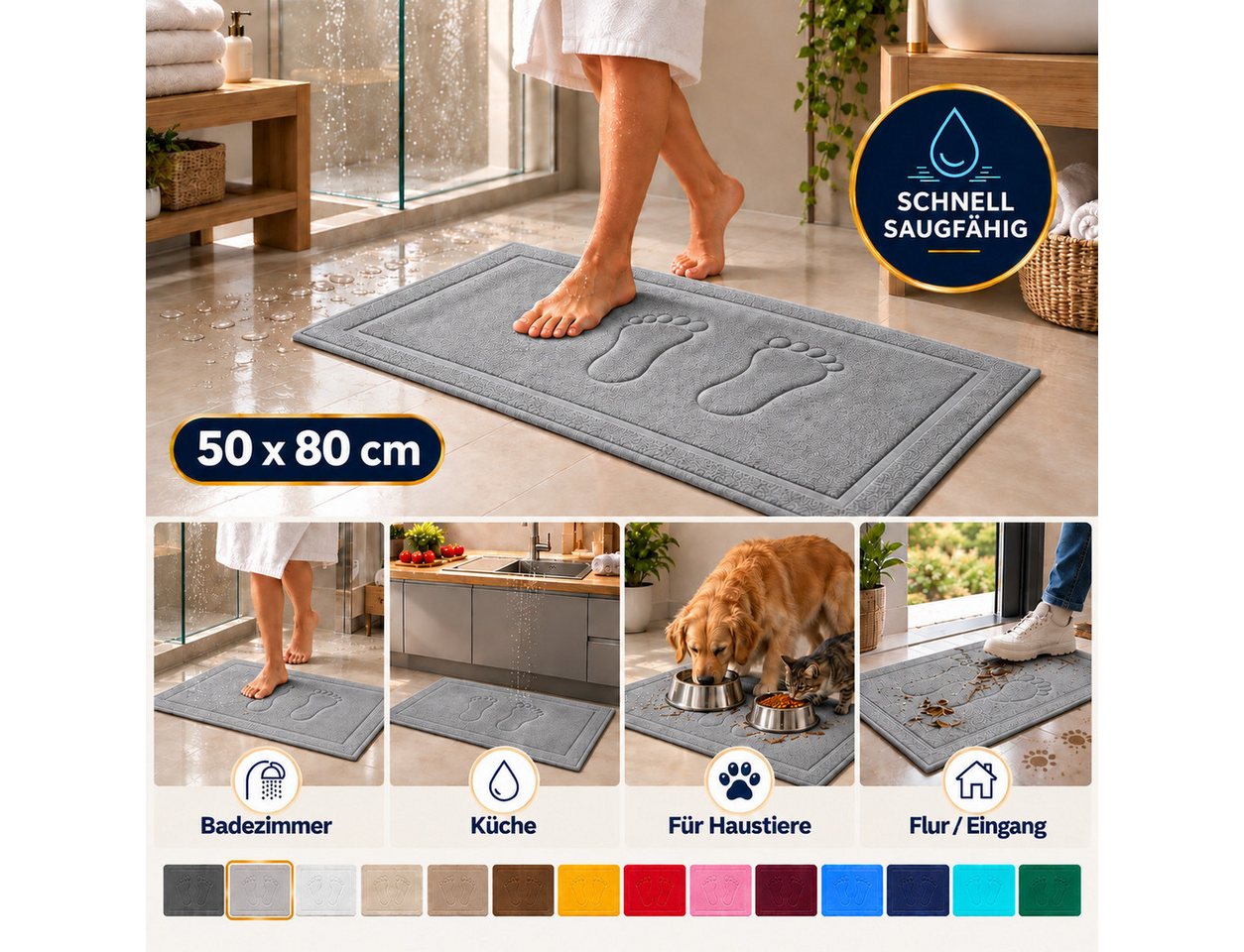 Komfortec Badematte Badvorleger aus 100% Baumwolle, Rechteckig, 800 g/m² – Bild 5 von 5