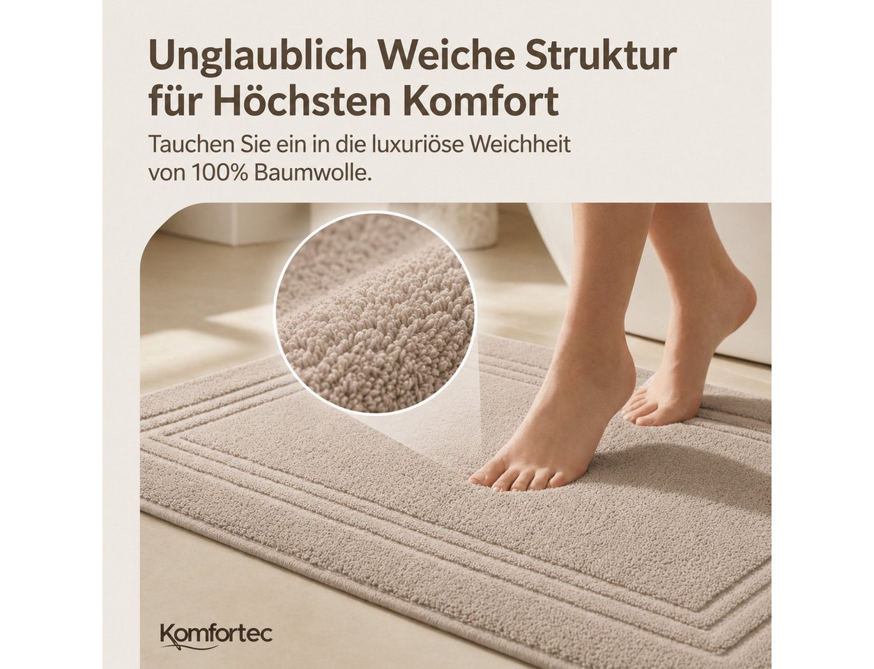 Komfortec Badematte Badvorleger aus 100% Baumwolle, Waschbar Duschmatte, Frottee, Rechteckig, 600 g/m², 2er Set, Saugfähig & Schnelltrocknend – Bild 2 von 5