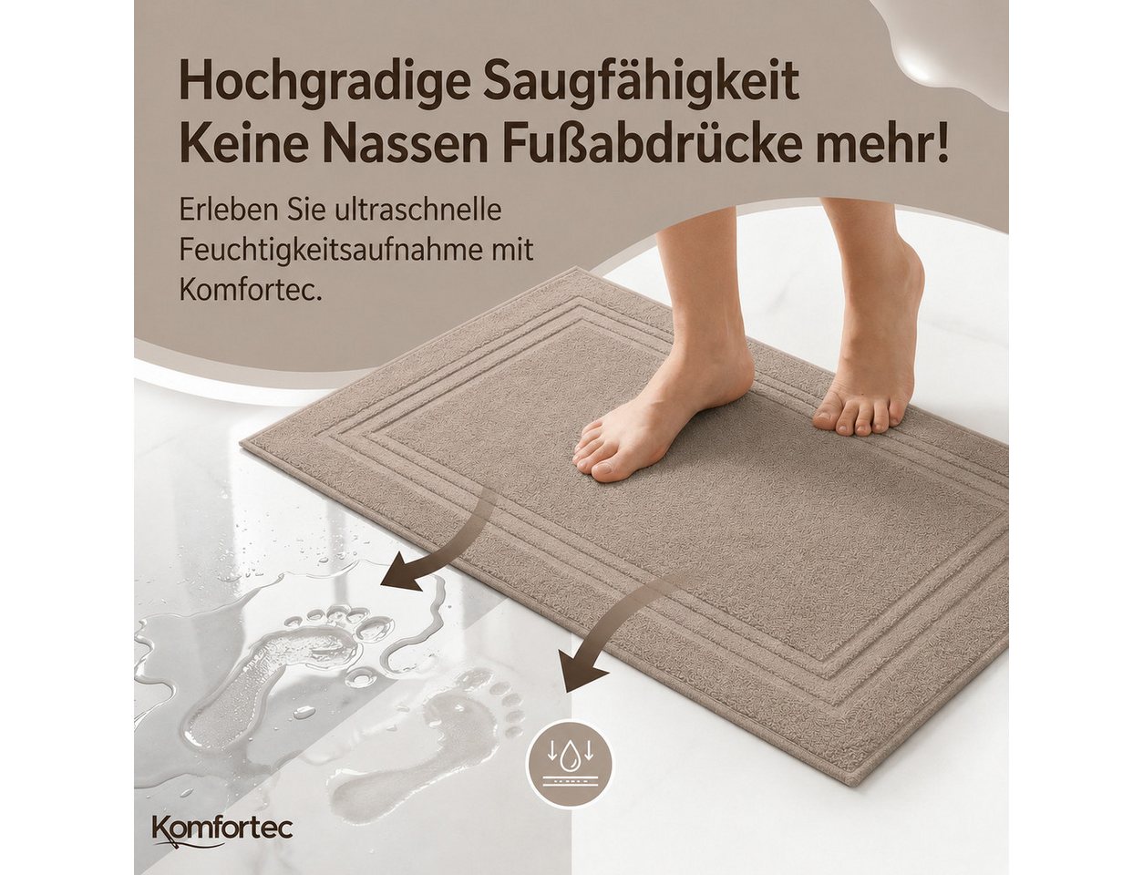 Komfortec Badematte Badvorleger aus 100% Baumwolle, Waschbar Duschmatte, Frottee, Rechteckig, 600 g/m², 2er Set, Saugfähig & Schnelltrocknend – Bild 3 von 5
