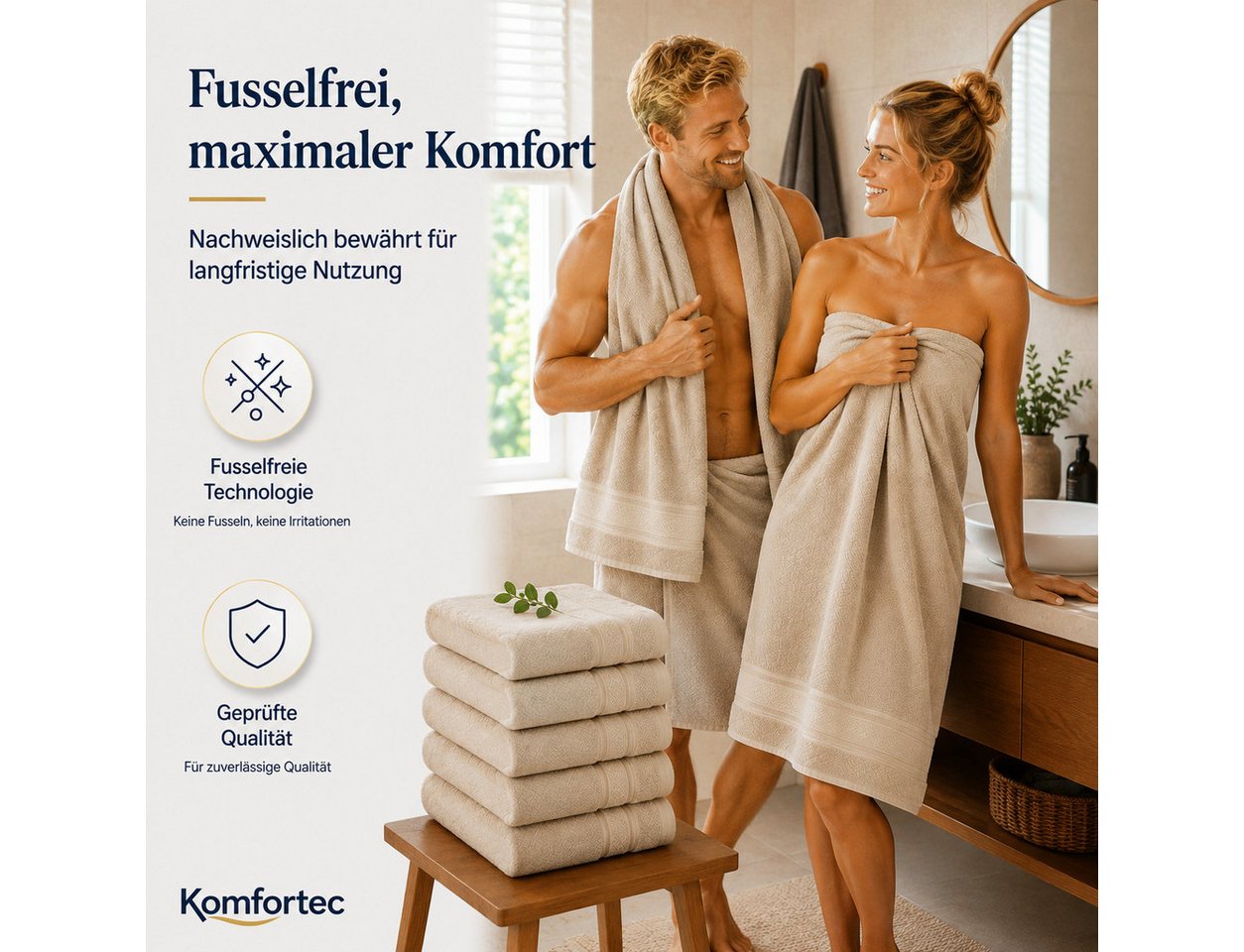 Komfortec Badetücher 70x140 cm, 100% Baumwolle, 470 g/m², Frottee (2-St), Handtücher 70x140 cm Set, Weich – Bild 4 von 5