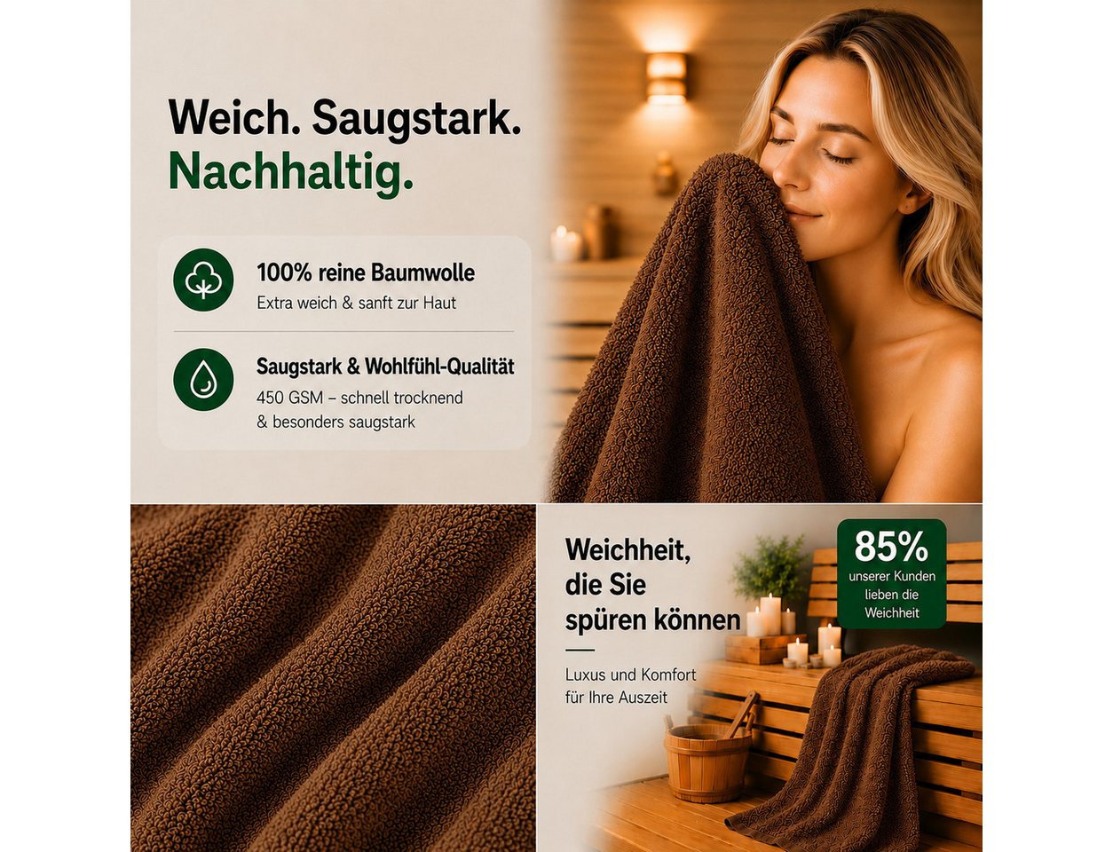Komfortec Badetücher 70x140 cm, 100% Baumwolle, 470 g/m², Frottee (2-St), Handtücher 70x140 cm Set, Weich – Bild 3 von 5