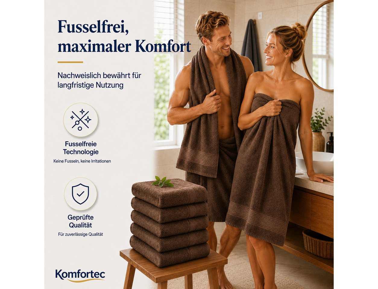 Komfortec Badetücher 70x140 cm, 100% Baumwolle, 470 g/m², Frottee (2-St), Handtücher 70x140 cm Set, Weich – Bild 4 von 5