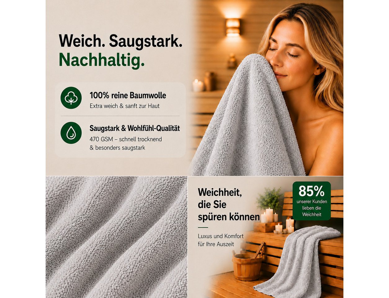 Komfortec Badetücher 70x140 cm, 100% Baumwolle, 470 g/m², Frottee (2-St), Handtücher 70x140 cm Set, Weich – Bild 3 von 5