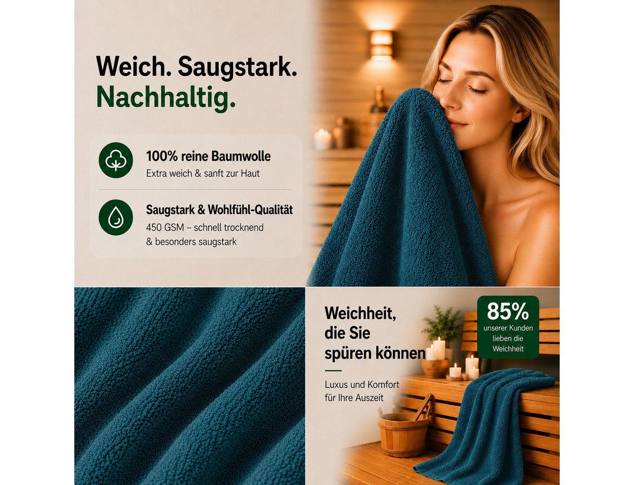 Komfortec Badetücher 70x140 cm, 100% Baumwolle, 470 g/m², Frottee (2-St), Handtücher 70x140 cm Set, Weich – Bild 3 von 5