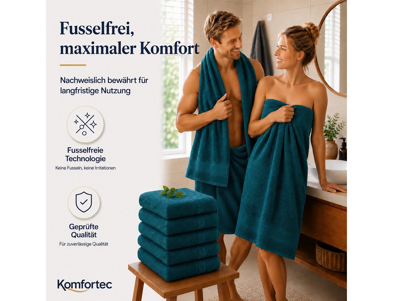 Komfortec Badetücher 70x140 cm, 100% Baumwolle, 470 g/m², Frottee (2-St), Handtücher 70x140 cm Set, Weich – Bild 4 von 5