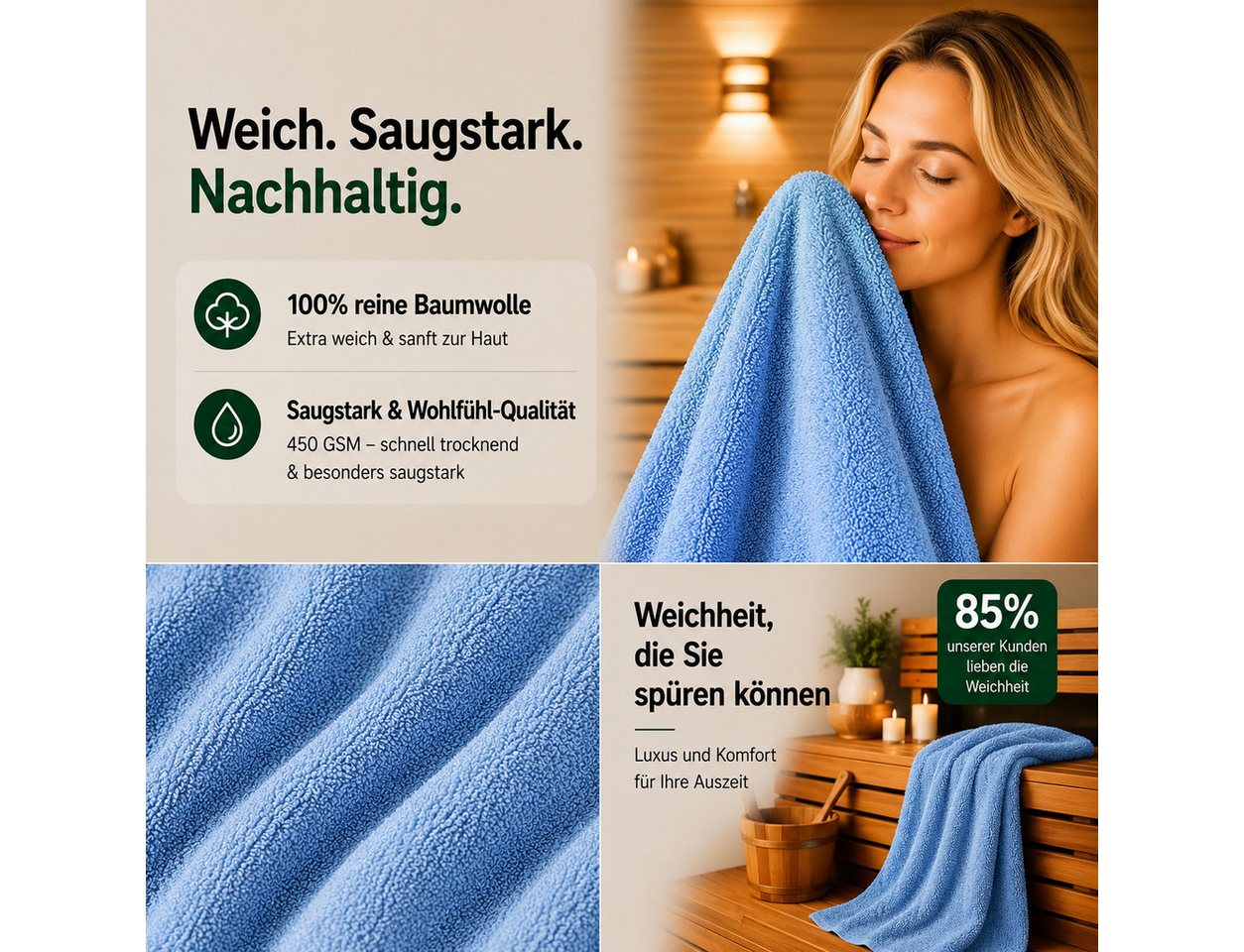 Komfortec Badetücher 70x140 cm, 100% Baumwolle, 470 g/m², Frottee (2-St), Handtücher 70x140 cm Set, Weich – Bild 3 von 5