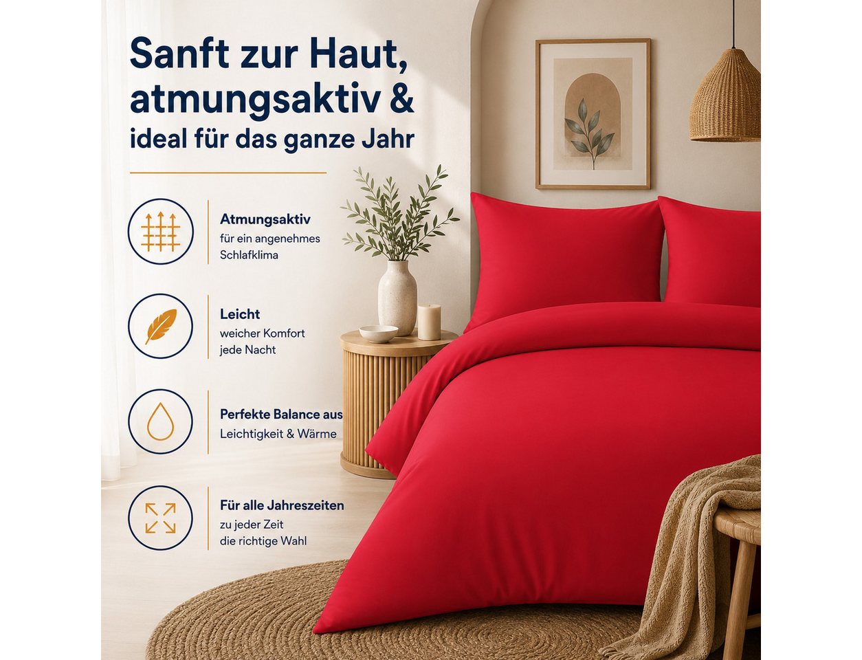 Komfortec Bettwäsche Premium, 135 x 200 bis 220 x 240 cm, 6 verschiedene Größen zur Auswahl, gebürstet 100% Mikrofaser, 4 teilig, Superweiches Bettwäsche-Set, K – Bild 3 von 5