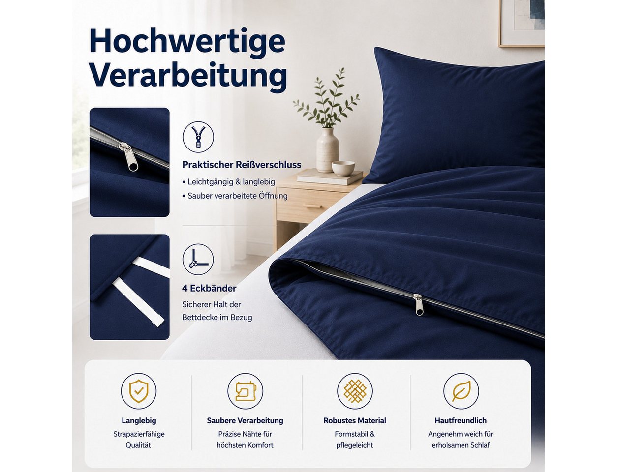 Komfortec Bettwäsche Premium, 135 x 200 bis 220 x 240 cm, 6 verschiedene Größen zur Auswahl, gebürstet 100% Mikrofaser, 2 teilig, Superweiches Bettwäsche-Set, K – Bild 5 von 5