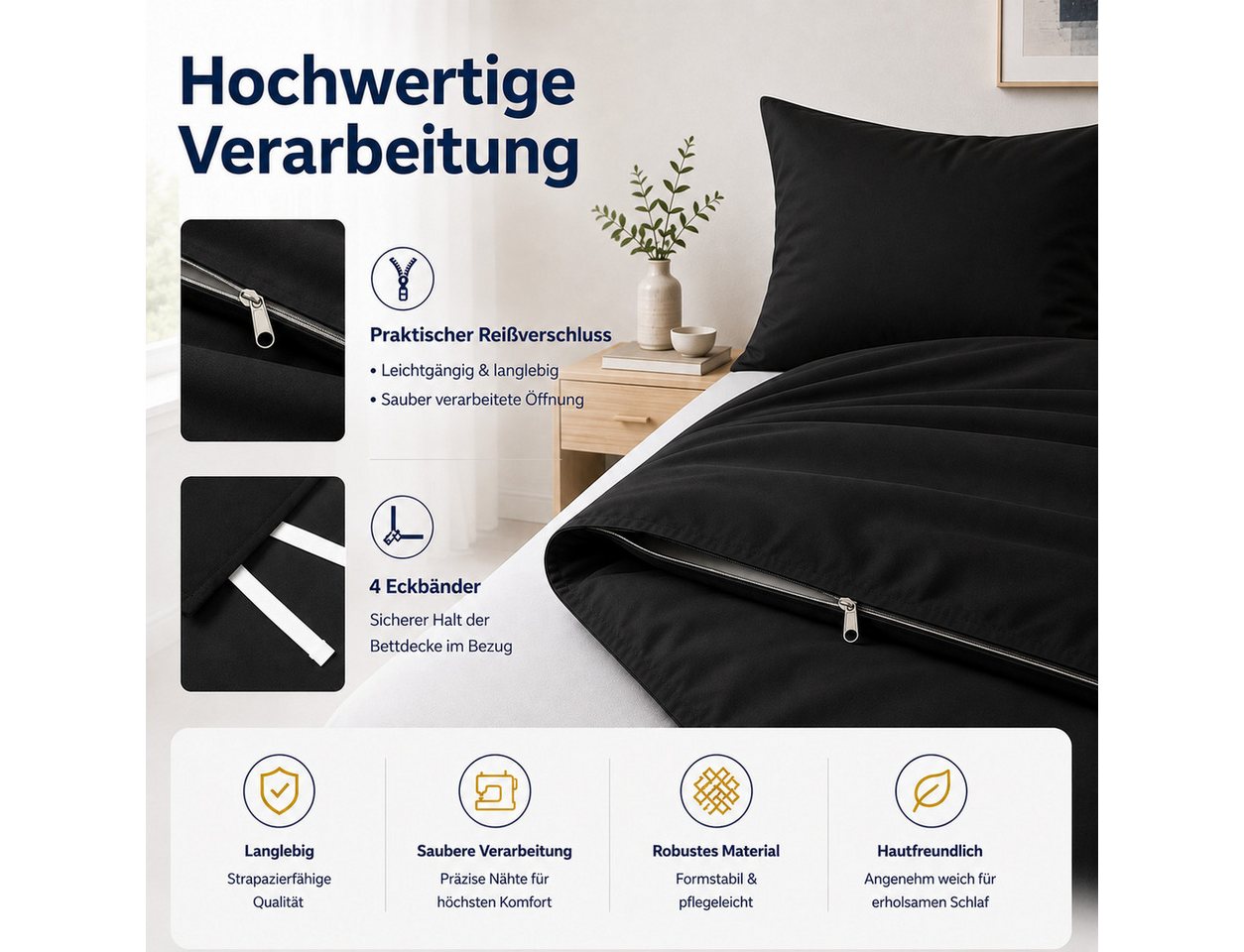 Komfortec Bettwäsche Premium, 135 x 200 bis 220 x 240 cm, 6 verschiedene Größen zur Auswahl, gebürstet 100% Mikrofaser, 2 teilig, Superweiches Bettwäsche-Set, K – Bild 5 von 5