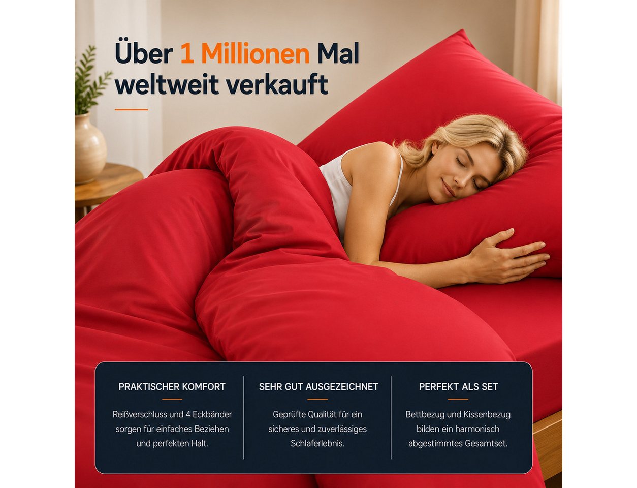 Komfortec Bettwäsche Premium, 135 x 200 bis 220 x 240 cm, 6 verschiedene Größen zur Auswahl, gebürstet 100% Mikrofaser, 3 teilig, Superweiches Bettwäsche-Set, K – Bild 2 von 5