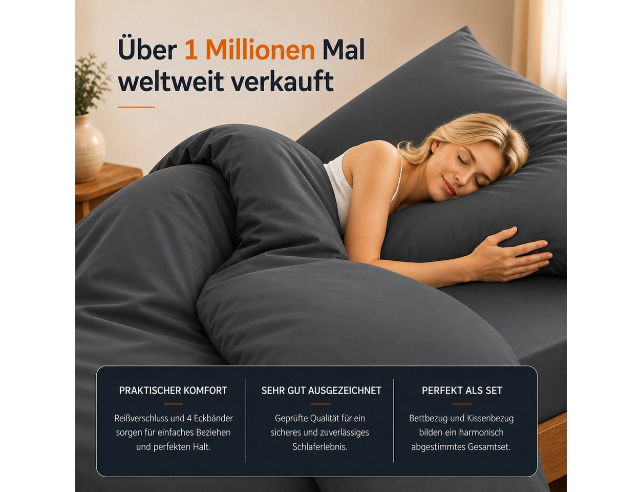 Komfortec Bettwäsche Premium, 135 x 200 bis 220 x 240 cm, 6 verschiedene Größen zur Auswahl, gebürstet 100% Mikrofaser, 3 teilig, Superweiches Bettwäsche-Set, K – Bild 2 von 5