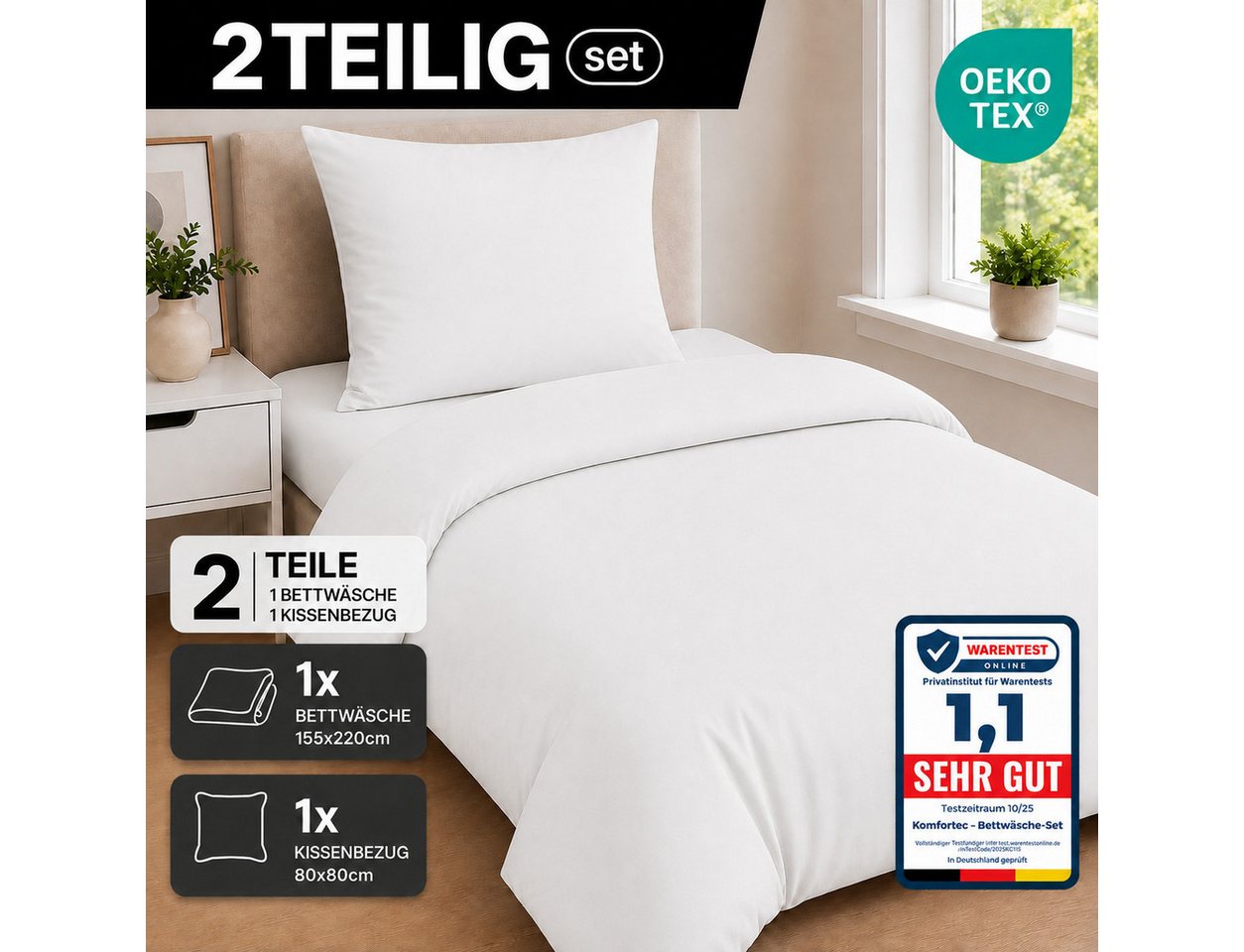 Komfortec Bettwäsche Premium, 135 x 200 bis 220 x 240 cm, 6 verschiedene Größen zur Auswahl, gebürstet 100% Mikrofaser, 2 teilig, Superweiches Bettwäsche-Set, K – Bild 3 von 5