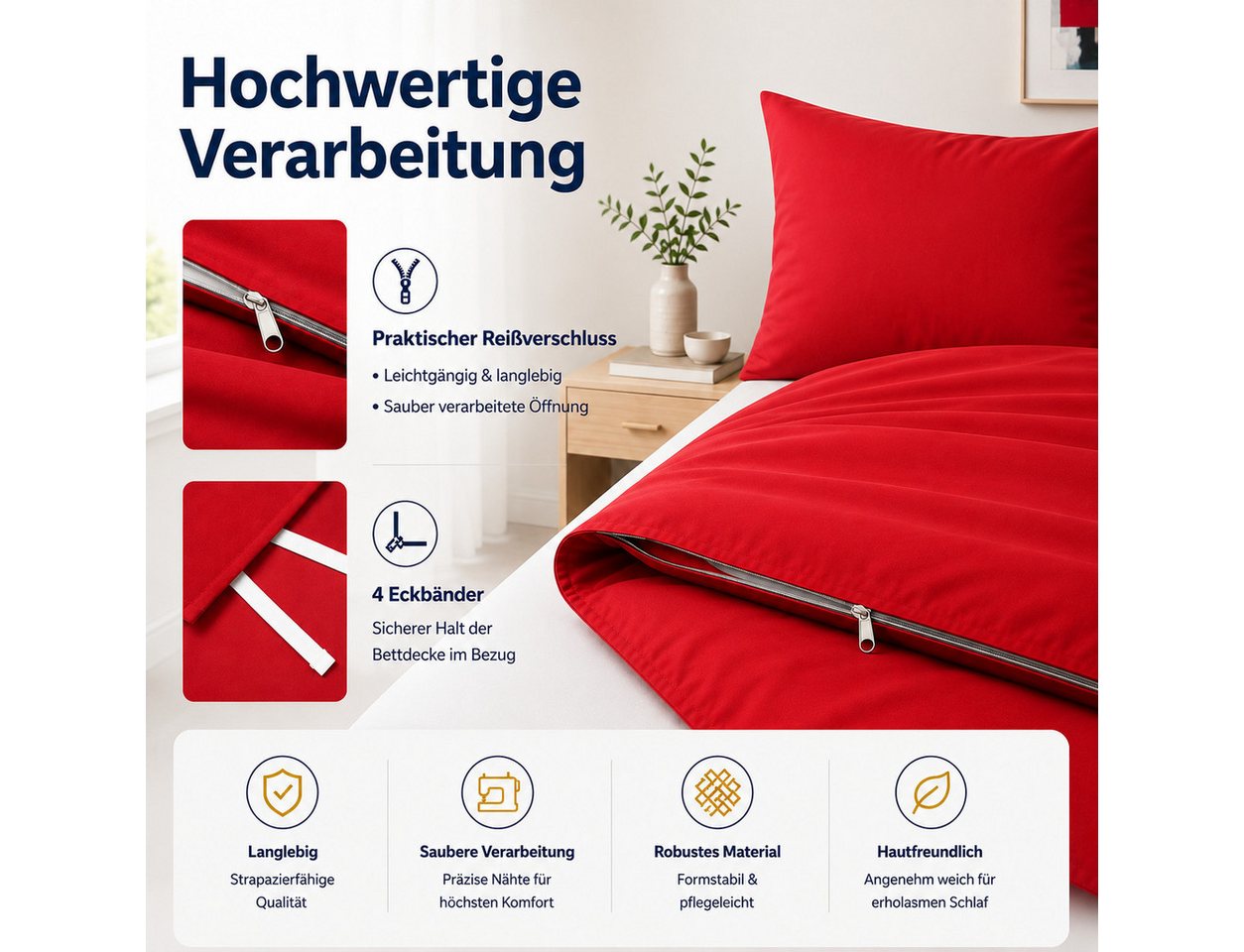 Komfortec Bettwäsche Premium, 135 x 200 bis 220 x 240 cm, 6 verschiedene Größen zur Auswahl, gebürstet 100% Mikrofaser, 3 teilig, Superweiches Bettwäsche-Set, K – Bild 5 von 5