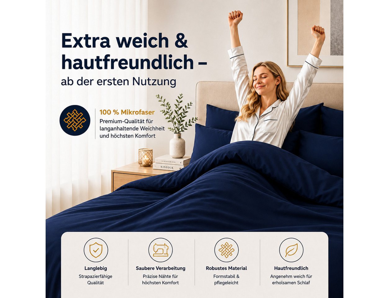 Komfortec Bettwäsche Premium, 135 x 200 bis 220 x 240 cm, 6 verschiedene Größen zur Auswahl, gebürstet 100% Mikrofaser, 3 teilig, Superweiches Bettwäsche-Set, K – Bild 4 von 5