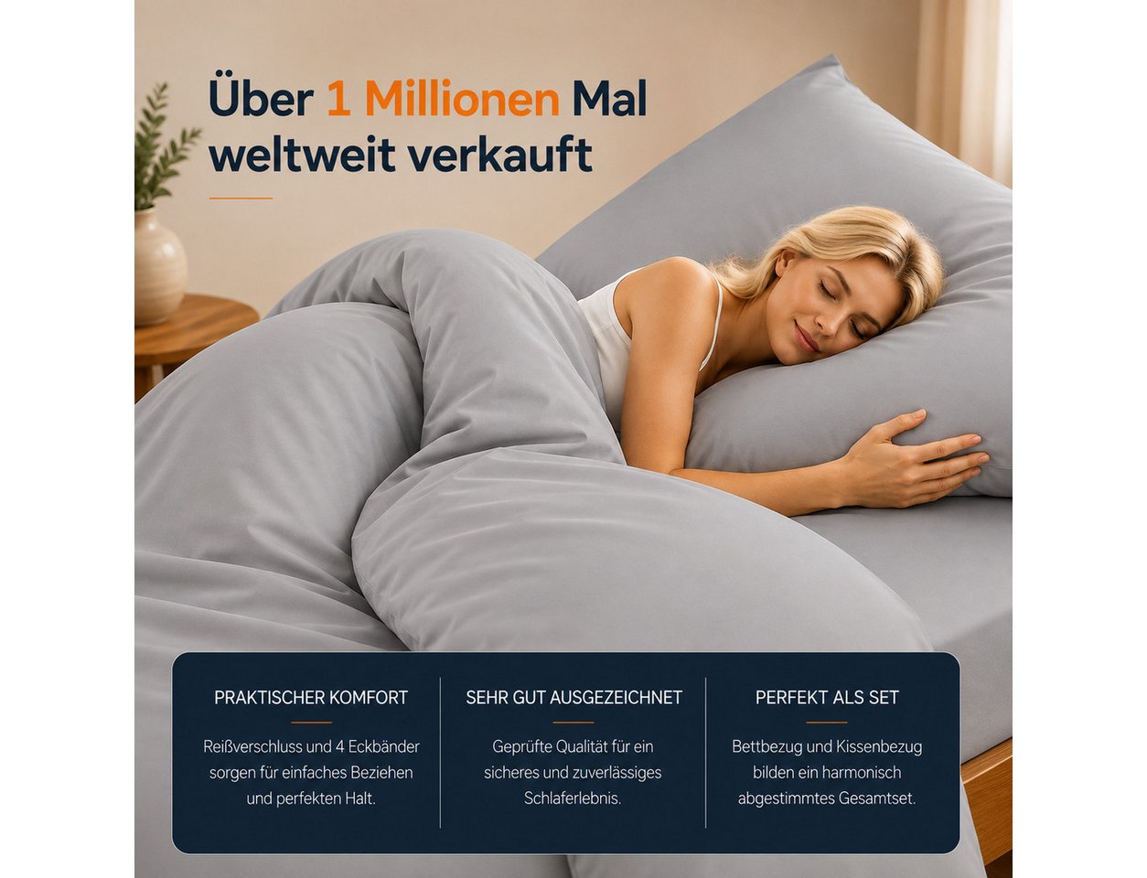 Komfortec Bettwäsche Premium, 135 x 200 bis 220 x 240 cm, 6 verschiedene Größen zur Auswahl, gebürstet 100% Mikrofaser, 3 teilig, Superweiches Bettwäsche-Set, K – Bild 2 von 5