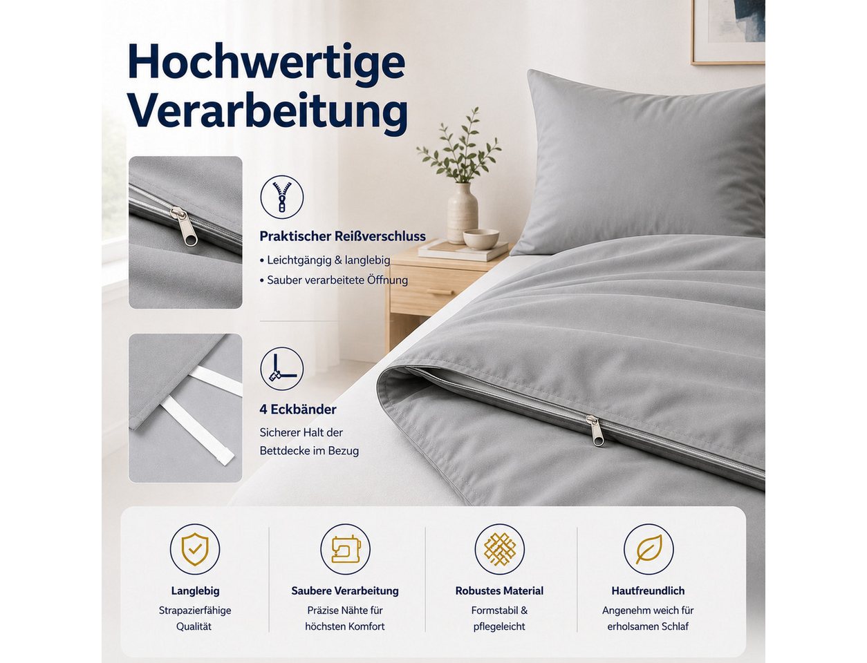 Komfortec Bettwäsche Premium, 135 x 200 bis 220 x 240 cm, 6 verschiedene Größen zur Auswahl, gebürstet 100% Mikrofaser, 3 teilig, Superweiches Bettwäsche-Set, K – Bild 5 von 5