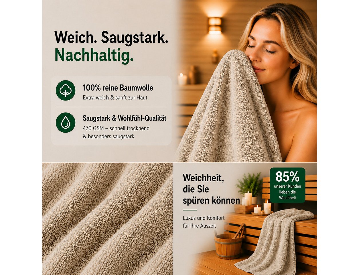 Komfortec Handtuch Set 3er Set 100% Baumwolle, weich & saugfähig, 470g/m², Frottee (3-St) – Bild 3 von 5