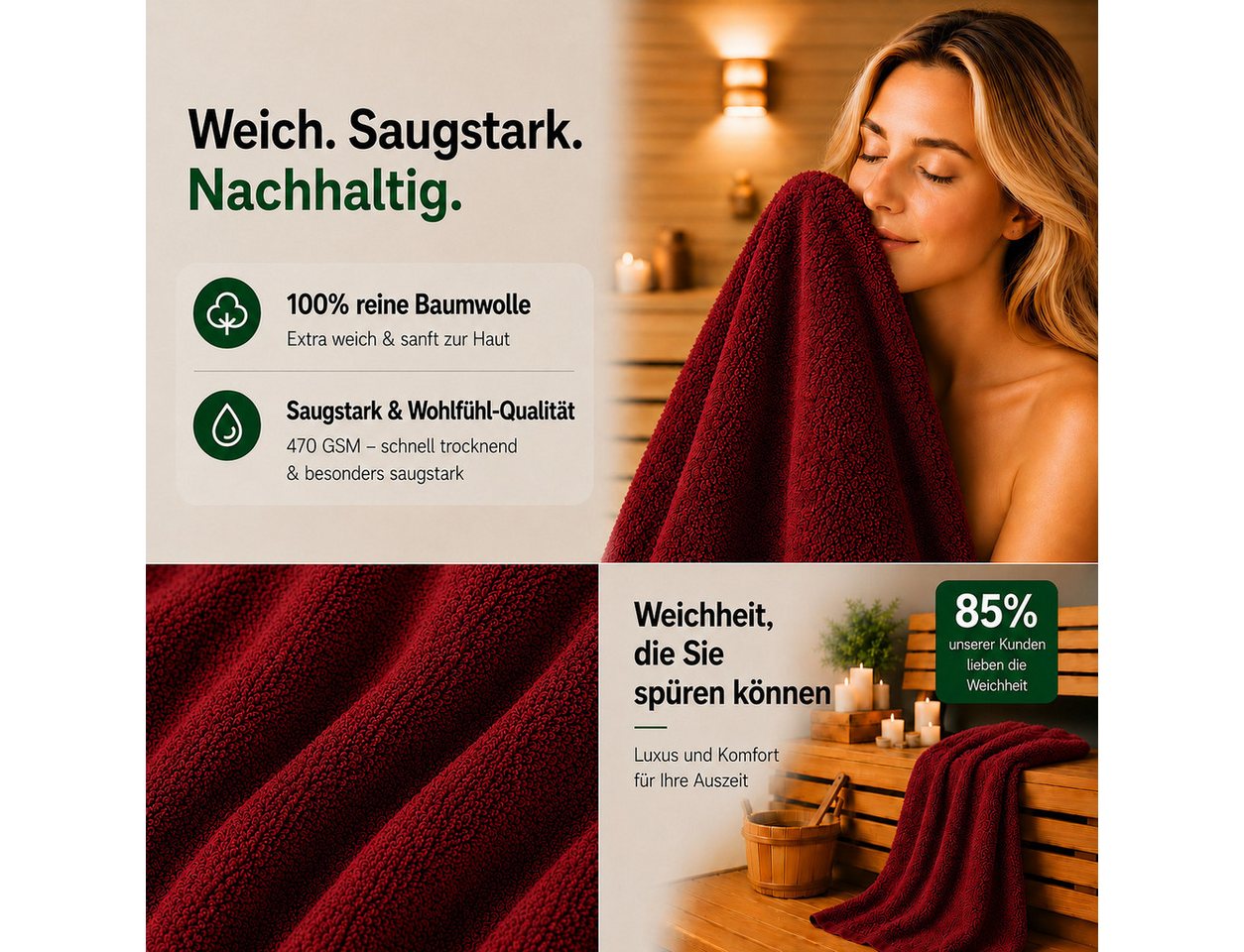 Komfortec Handtuch Set 3er Set 100% Baumwolle, weich & saugfähig, 470g/m², Frottee (3-St) – Bild 3 von 5