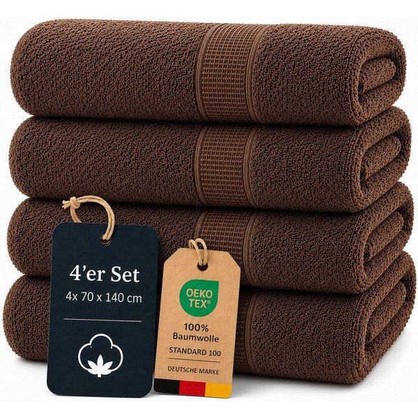 Komfortec Handtuch Set 4x Premium Badetuch Set - 70x140 cm, Frottee (4-St), 4x Handtuch-Set, 100% Baumwolle, mit Bordüre, Weich & Saugstark