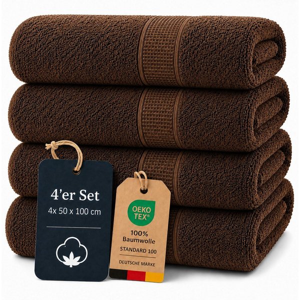 Komfortec Handtuch Set 4x Premium Handtuch Set - 50x100 cm, Frottee (4-St), 100% Baumwolle, mit Bordüre, Weich & Saugstark, Hotelqualität