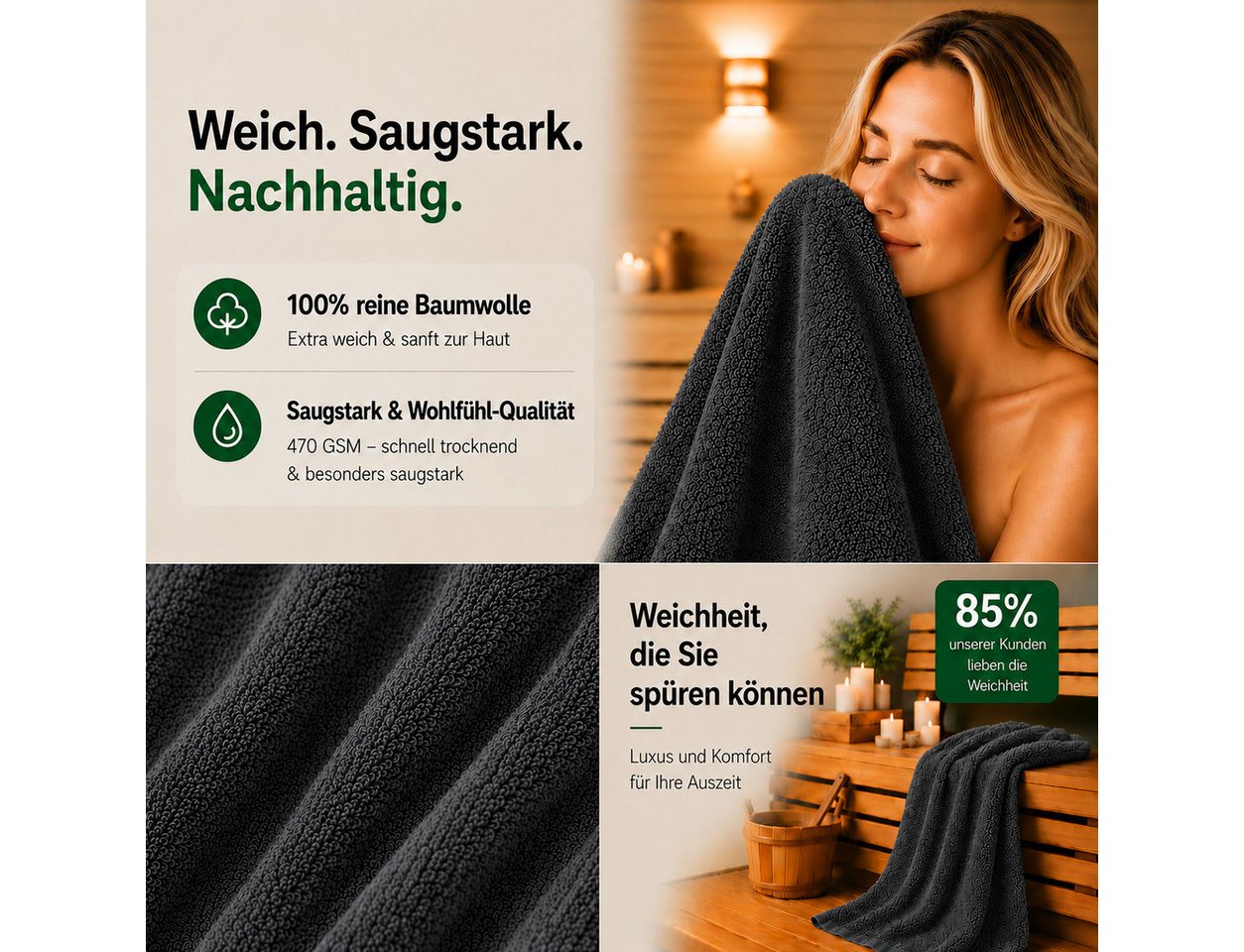 Komfortec Handtuch Set 50x100 cm, 100% Baumwolle, 470 g/m², Frottee (6-St), Badetücher 50x100 cm Set, Weich – Bild 3 von 5