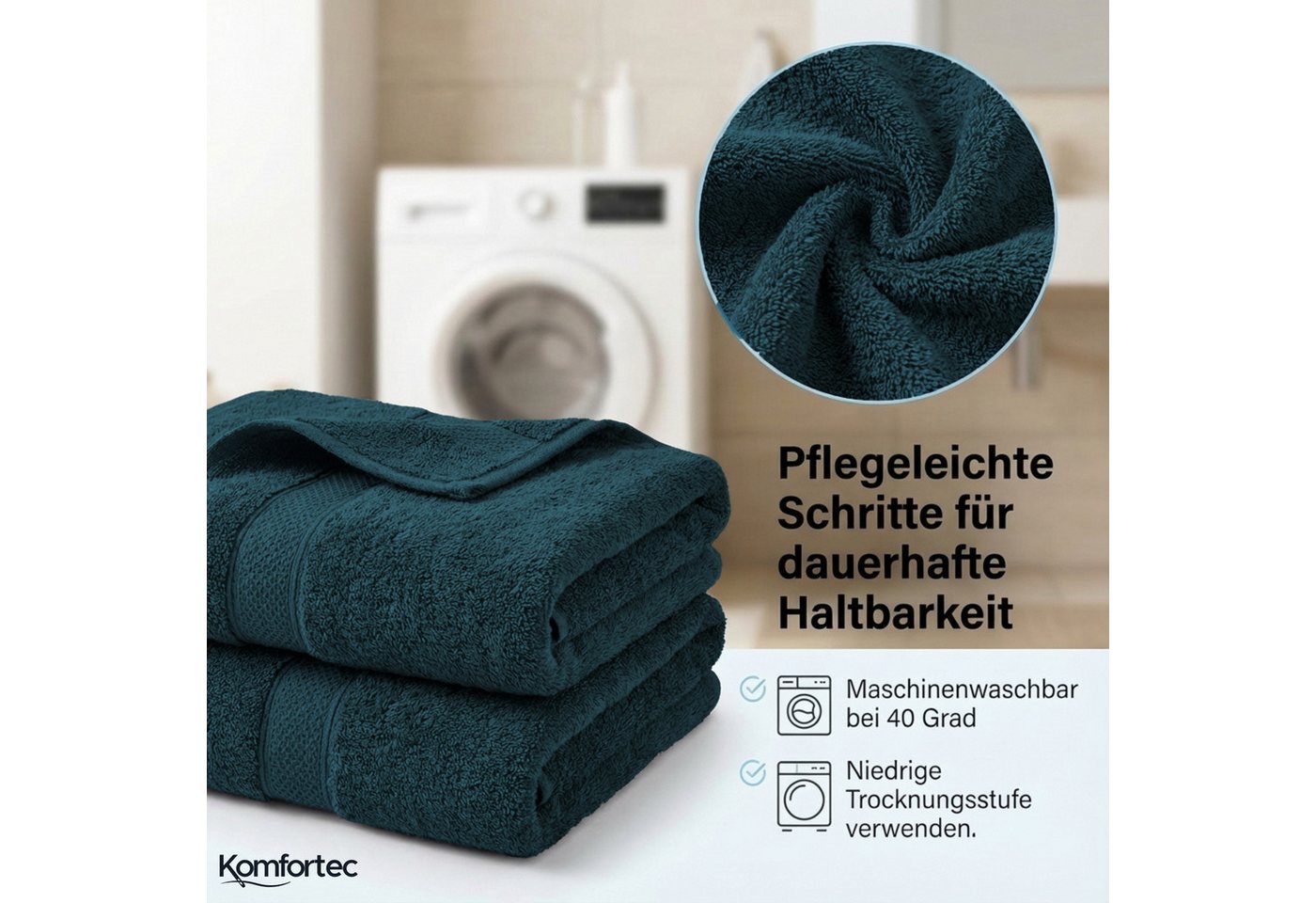 Komfortec Handtuch Set aus 100% Baumwolle, 4 Handtücher 50x100 cm und 4 Badetücher 70x140 cm, Frottee (Packung, 8-St), Duschtücher & Badehandtuch, Weich, Towel, – Bild 4 von 5