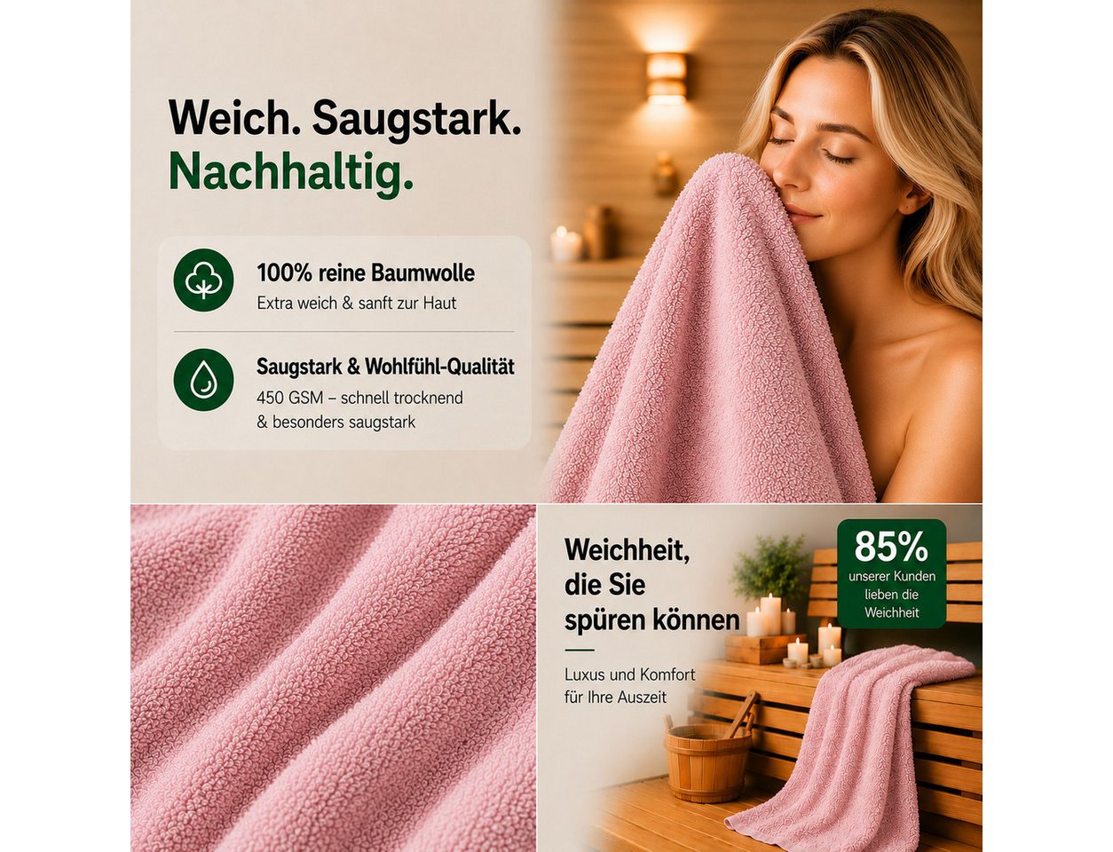 Komfortec Handtücher 50X100 cm, 100% Baumwolle, 470 g/m², Frottee (2-St), Badetücher 50x100 cm Set, Weich – Bild 3 von 5