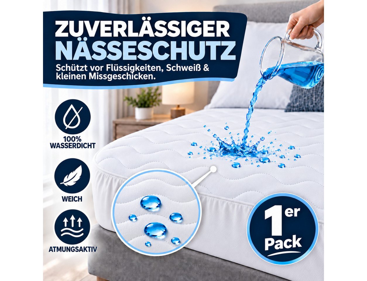 Matratzenschoner 100 g/m², 90x200, 120x200, 140x200, 160x200, 180x200 oder 200x200 cm Komfortec, 1 oder 2 Stück Wasserdichter Matratzenauflage – Bild 2 von 5