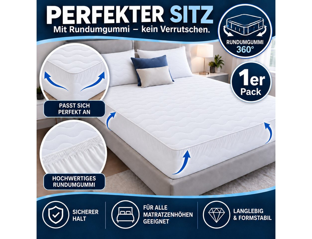 Matratzenschoner 100 g/m², 90x200, 120x200, 140x200, 160x200, 180x200 oder 200x200 cm Komfortec, 1 oder 2 Stück Wasserdichter Matratzenauflage – Bild 4 von 5