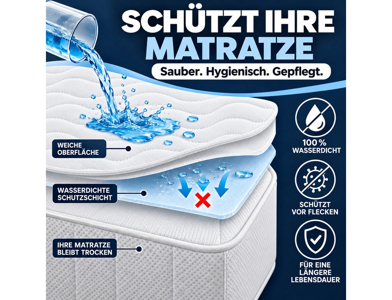 Matratzenschoner 100 g/m², 90x200, 120x200, 140x200, 160x200, 180x200 oder 200x200 cm Komfortec, 1 oder 2 Stück Wasserdichter Matratzenauflage – Bild 2 von 5