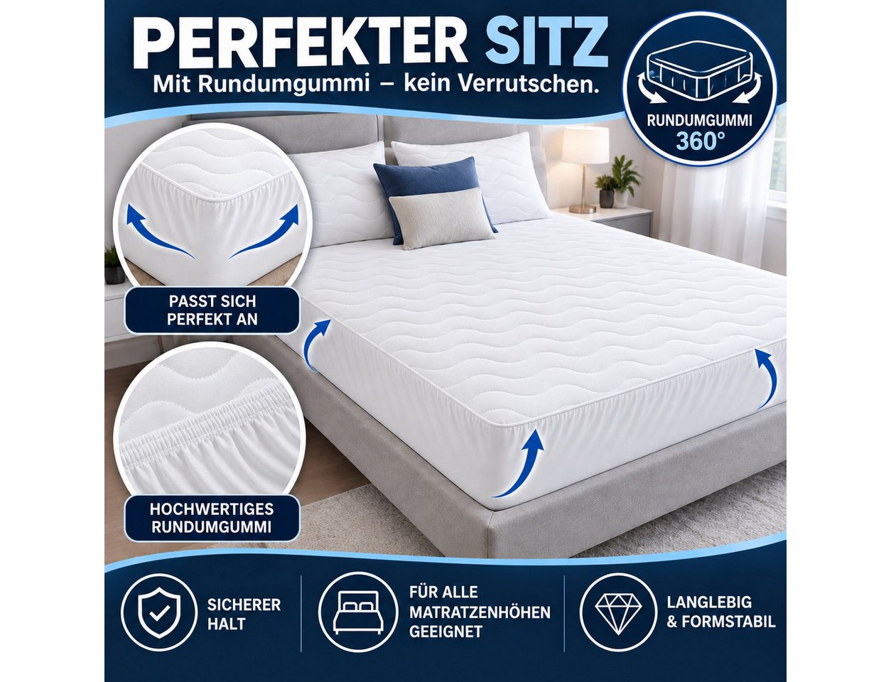 Matratzenschoner 100 g/m², 90x200, 120x200, 140x200, 160x200, 180x200 oder 200x200 cm Komfortec, 1 oder 2 Stück Wasserdichter Matratzenauflage – Bild 3 von 5