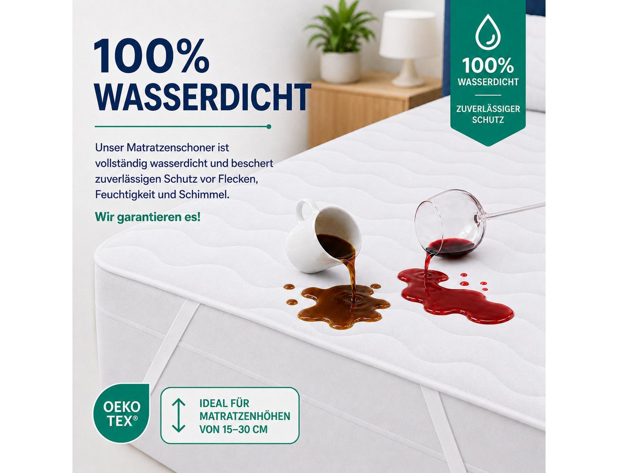 Matratzenschoner 100 g/m², 90x200, 120x200, 140x200, 160x200, 180x200 oder 200x200 cm Komfortec, 1 oder 2 Stück Wasserdichter Matratzenauflage – Bild 4 von 5