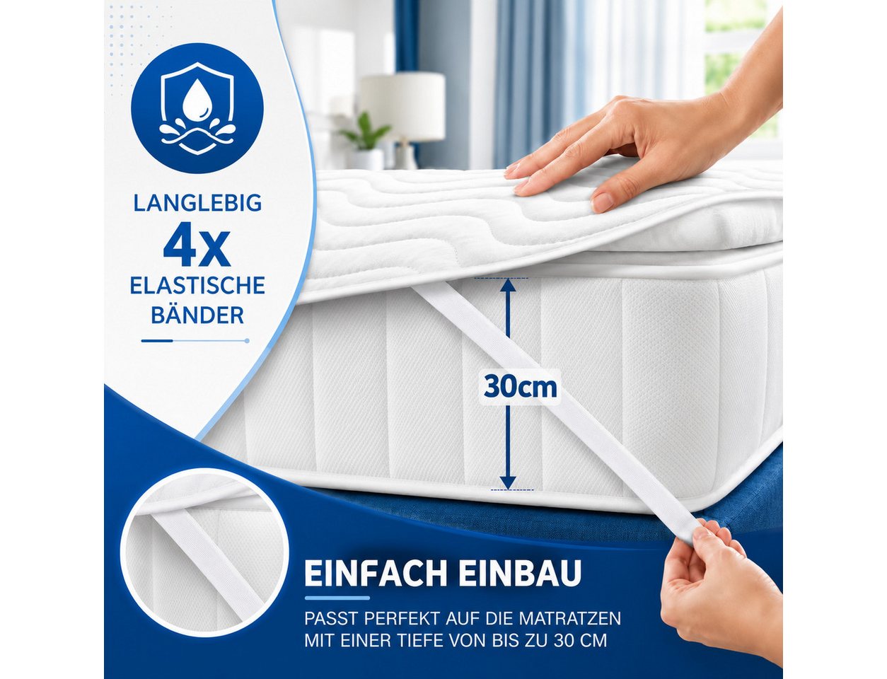Matratzenschoner 100 g/m², 90x200, 120x200, 140x200, 160x200, 180x200 oder 200x200 cm Komfortec, 1 oder 2 Stück Wasserdichter Matratzenauflage – Bild 5 von 5