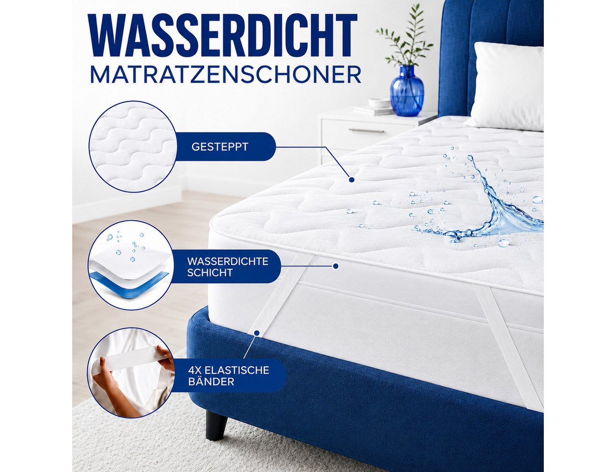 Matratzenschoner 100 g/m², 90x200, 120x200, 140x200, 160x200, 180x200 oder 200x200 cm Komfortec, 1 oder 2 Stück Wasserdichter Matratzenauflage – Bild 2 von 5