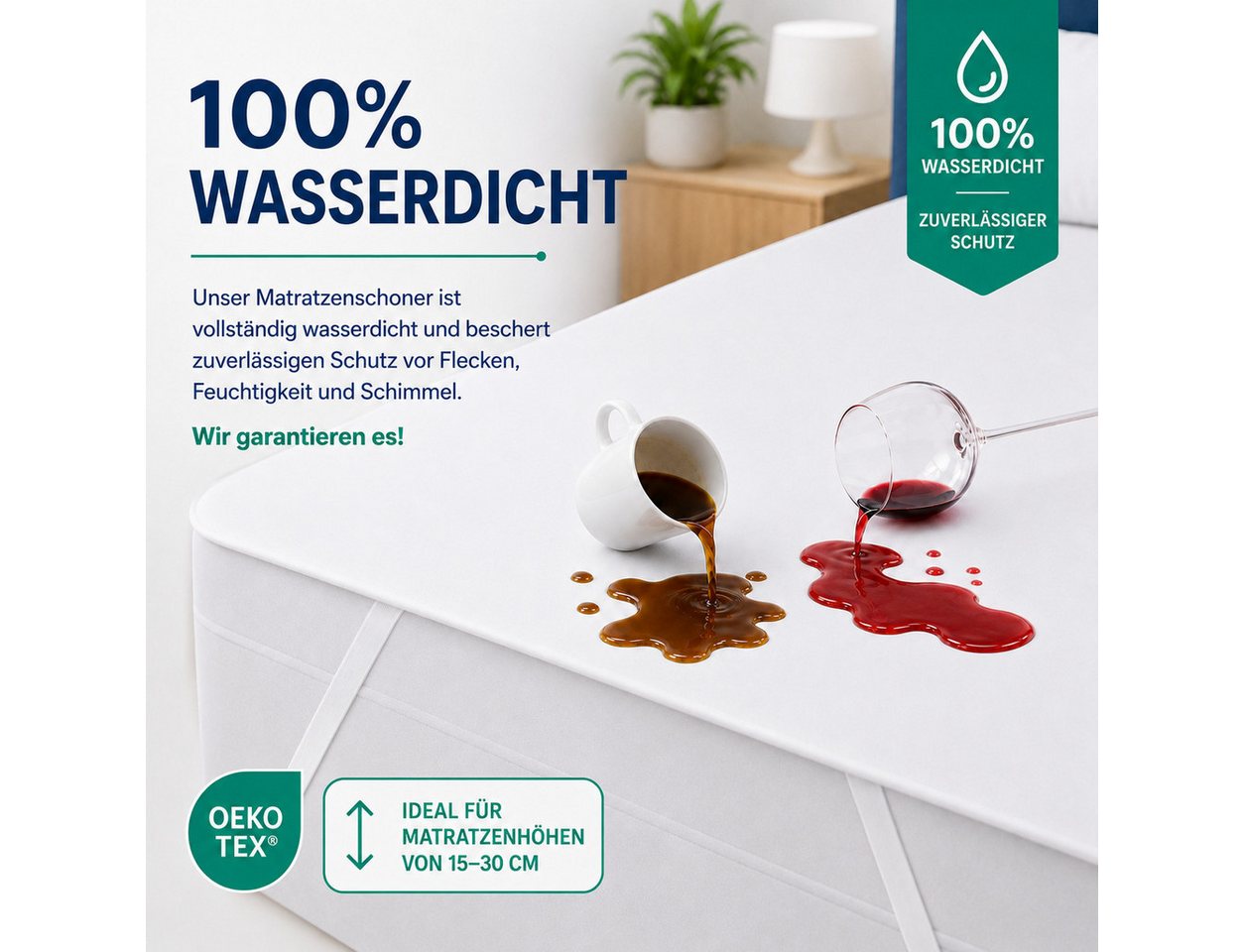 Matratzenschoner 60x120, 90x200, 120x200, 140x200, 160x200, 180x200 oder 200x200 cm Komfortec, 1 oder 2 Stück Wasserdichter, Atmungsaktive Matratzenauflage – Bild 4 von 5