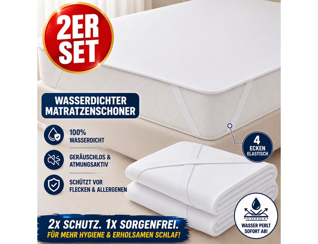 Matratzenschoner 60x120, 90x200, 120x200, 140x200, 160x200, 180x200 oder 200x200 cm Komfortec, 1 oder 2 Stück Wasserdichter, Atmungsaktive Matratzenauflage – Bild 2 von 5