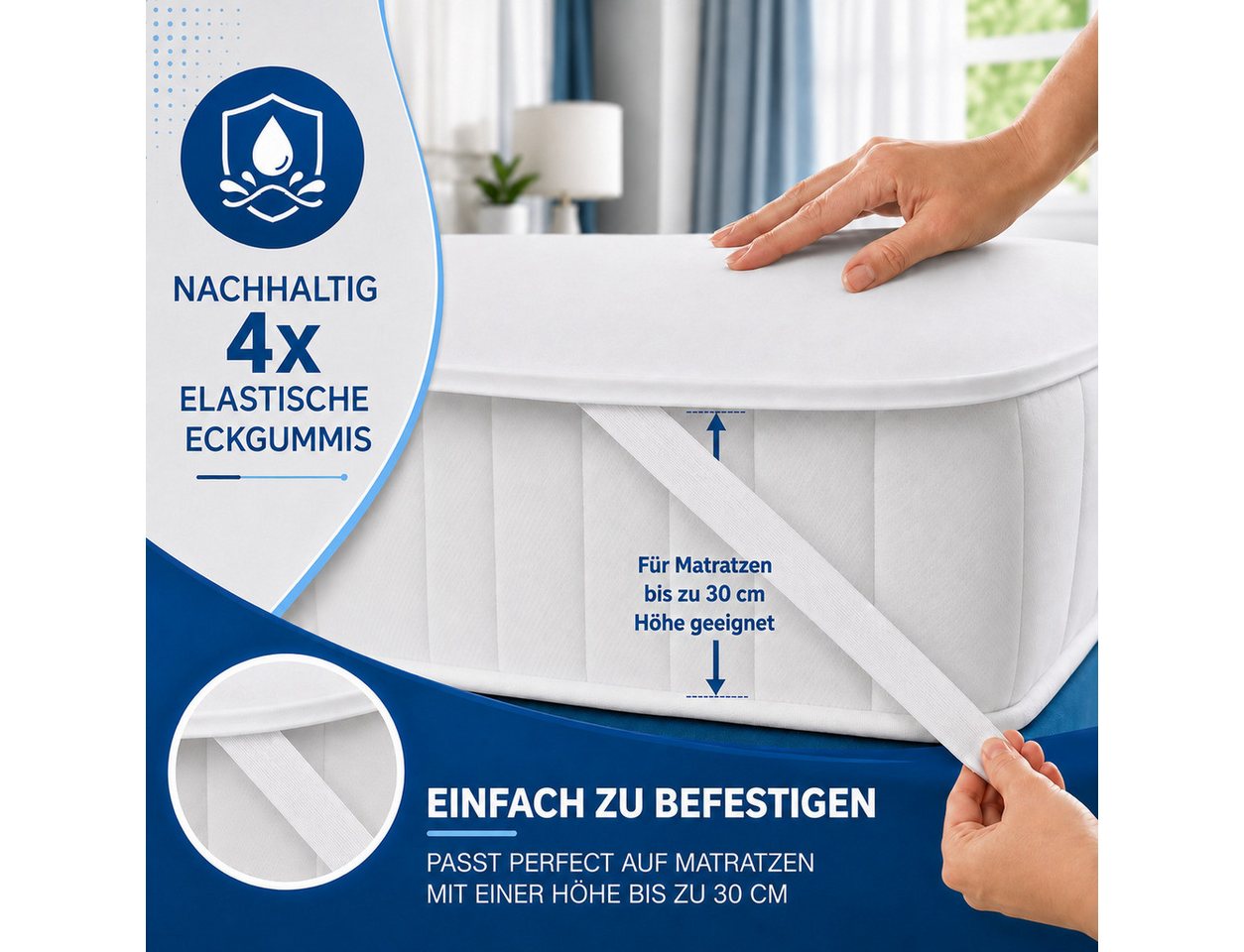 Matratzenschoner 60x120, 90x200, 120x200, 140x200, 160x200, 180x200 oder 200x200 cm Komfortec, 1 oder 2 Stück Wasserdichter, Atmungsaktive Matratzenauflage – Bild 5 von 5