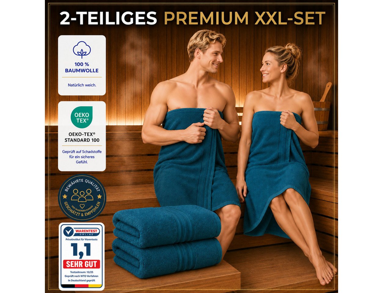 Komfortec Saunatuch 2er Set extra Große - Premium Badetuch - 80x200 XXL, Frottee (2-St), extra Große, 100% Baumwolle, Weich, Schnelltrocknend – Bild 4 von 5