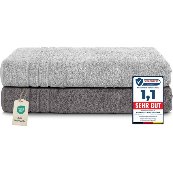 Komfortec Saunatuch Frotte aus 100% Baumwolle, Frottee (Packung, 2-St), 80x200 Saunatücher set XXL, Weich, Schnelltrocknend