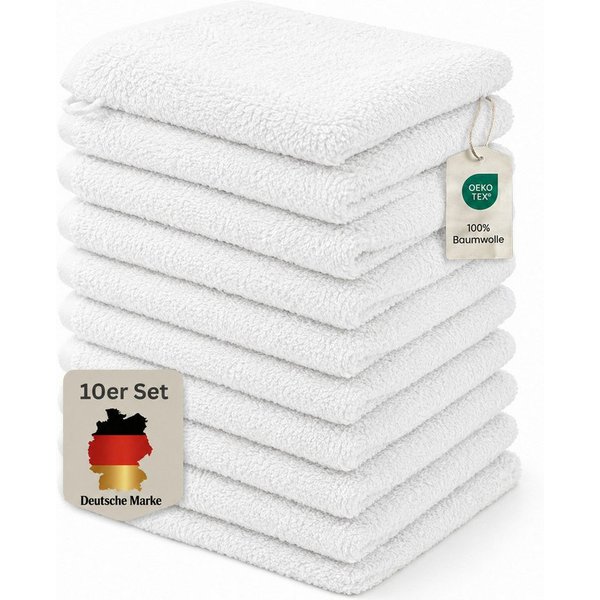 Komfortec Waschhandschuh 10er Set, Waschlappen, Saugfähig & Hautfreundlich, (Set, 10-St), Weich, 100% Baumwolle, 16x21 cm