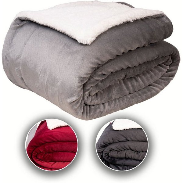 Wohndecke Sherpa Fleecedecke, Oeko-TEX Zertifizierte, Komfortec, Flauschig Kuscheldecke, warm Sherpa Sofaüberwurf, Dick Sofadecke