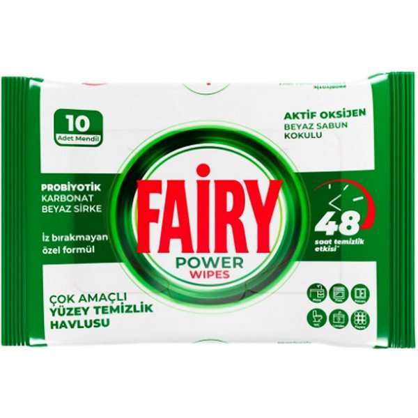 KomfortHome Fairy Power Wipes 10 Stück Universal Küche Bad Oberflächen Reinigungstücher (Fettlöser Schnell Praktisch Abwaschbar Vielseitig Sauber, 10-tlg)