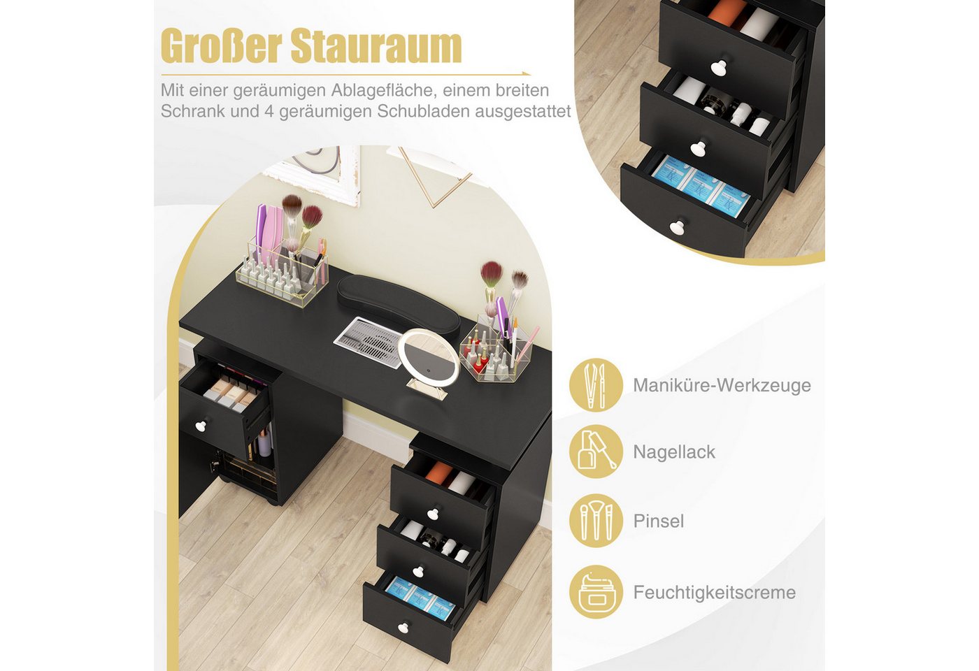 KOMFOTTEU Arbeitstisch, Manikürtisch Nageltisch mit Staubabsaugung & 3 Staubbeuteln – Bild 4 von 5