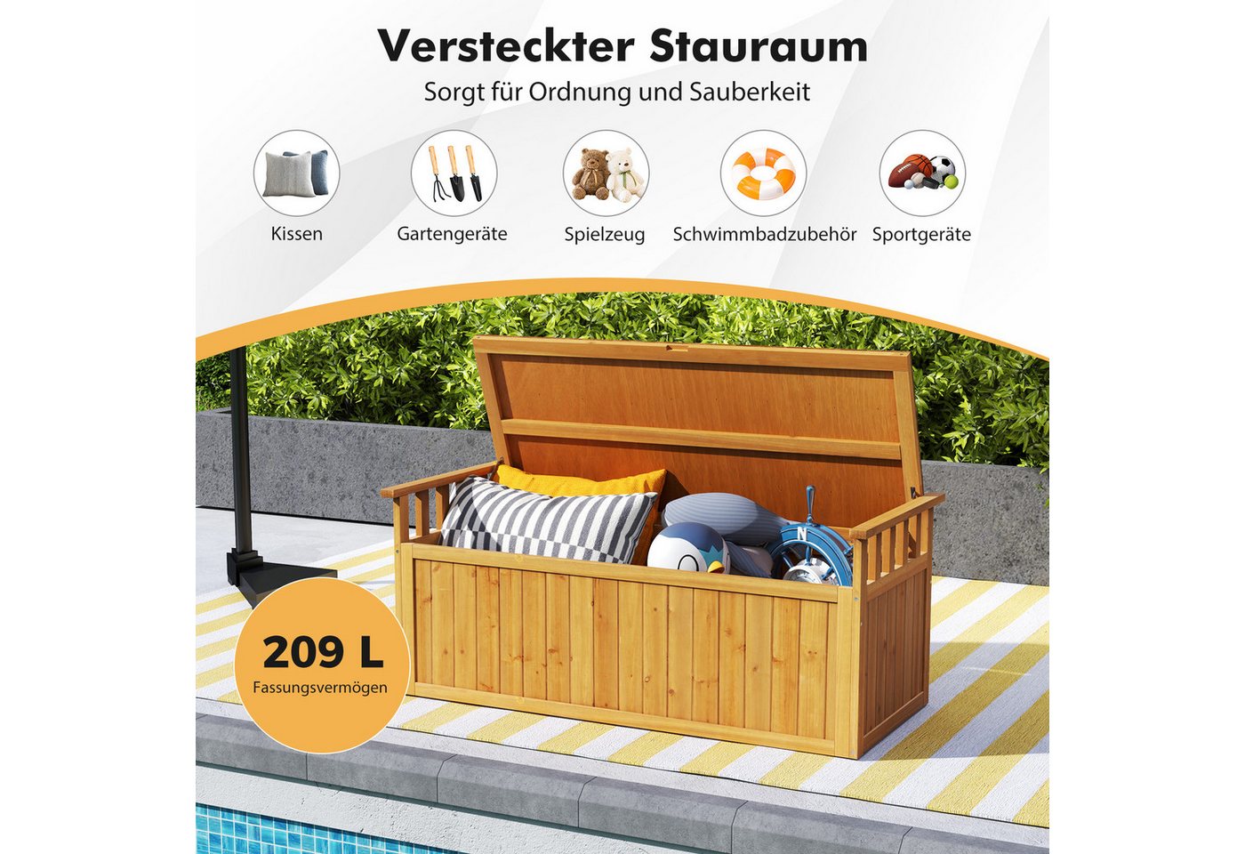 KOMFOTTEU Auflagenbox, Sitzbank mit 209L Stauraum & & Seitengriffen – Bild 4 von 5