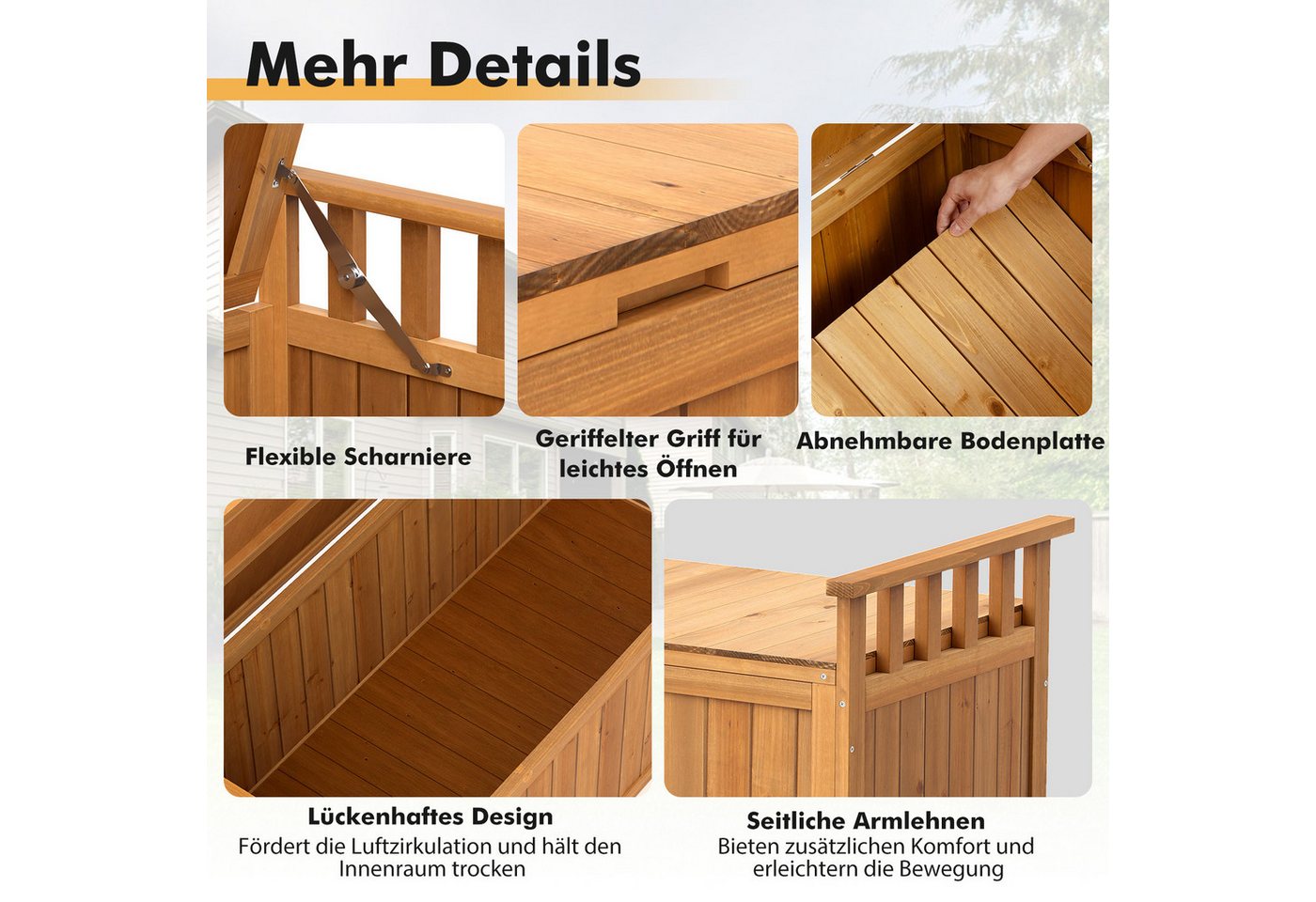 KOMFOTTEU Auflagenbox, Sitzbank mit 209L Stauraum & & Seitengriffen – Bild 5 von 5