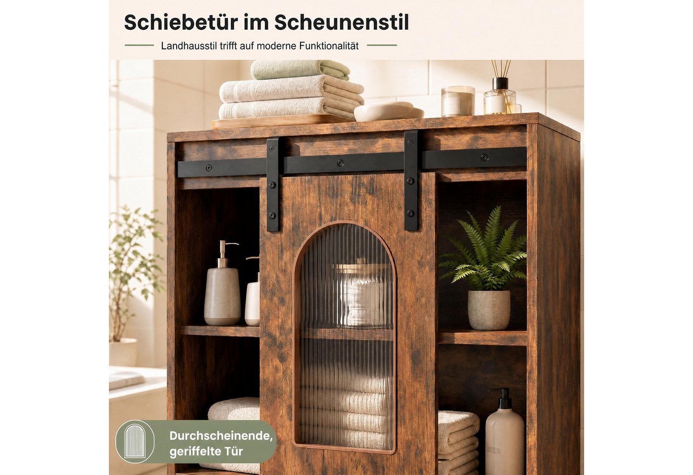 KOMFOTTEU Badkommode, Küchenschrank mit Schiebetür, 60 x 30 x 150 cm – Bild 4 von 5