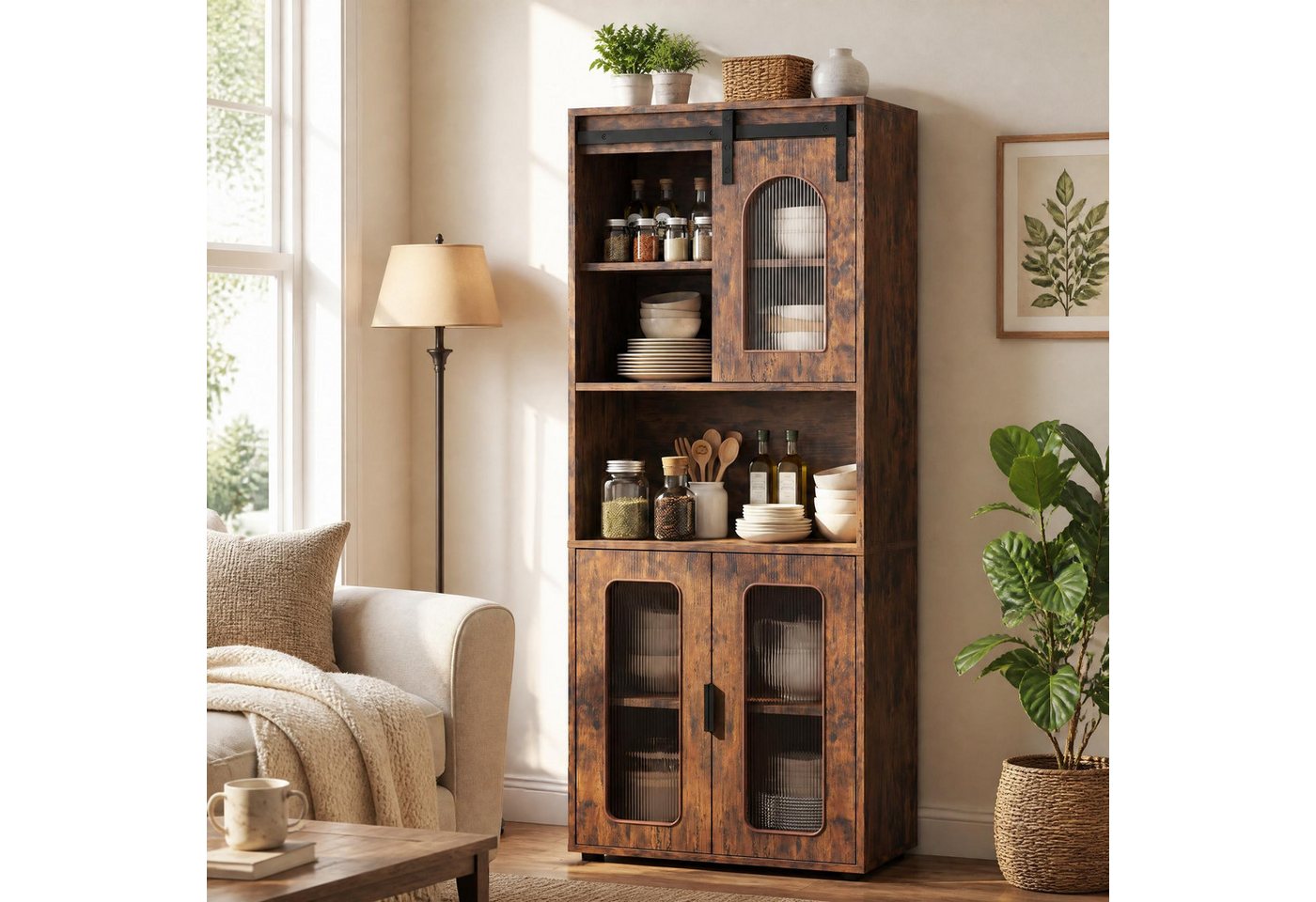 KOMFOTTEU Badkommode, Küchenschrank mit Schiebetür, 60 x 30 x 150 cm – Bild 5 von 5
