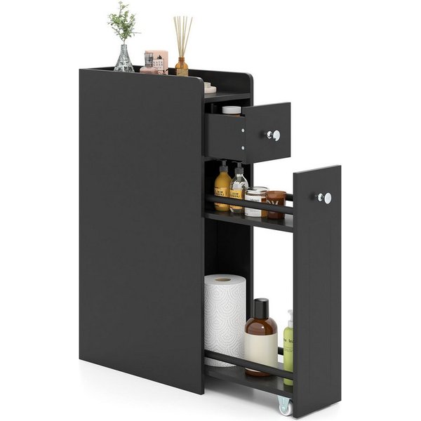 KOMFOTTEU Badkommode Nischenschrank Nischenregal Badezimmerschrank, mit Schublade & Rollen